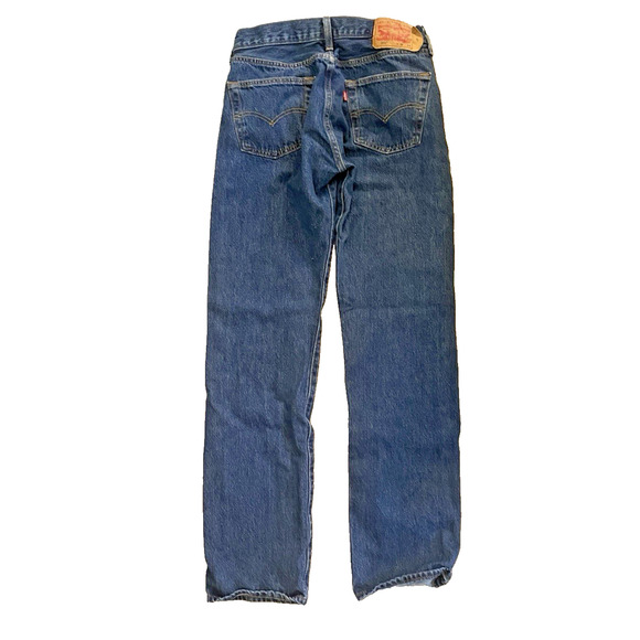 Levis 501 Jeans Mens 30x33 Straight Leg Dark Blue Denim Button Fly - Picture 3 of 13